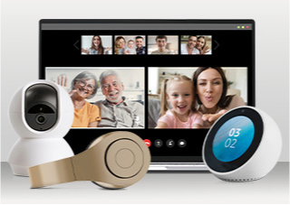 A tablet, security camera, thermostat, & headphones all protected by the Total Care Protection service.