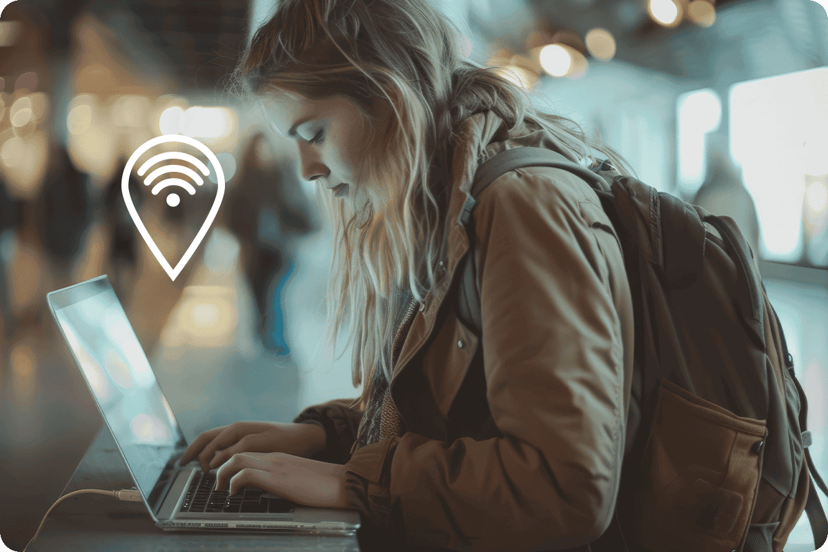 Woman using a Wi-Fi Hotspot on her Laptop