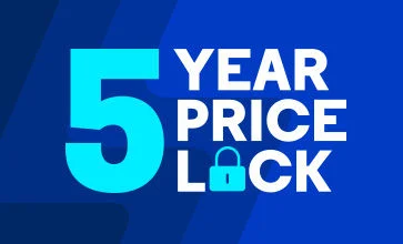 5 Year Price Lock badge — blue graphic with padlock icon